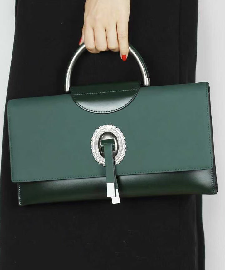 Fine Green Solid Durable Calf Leather Envelope Bag