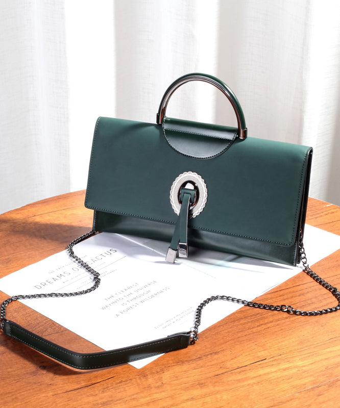 Fine Green Solid Durable Calf Leather Envelope Bag