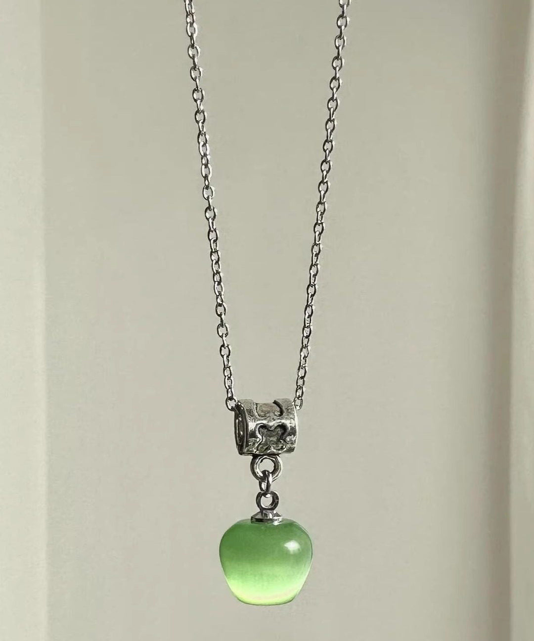 Fine Green Stainless Steel Green Apple Pendant Necklace