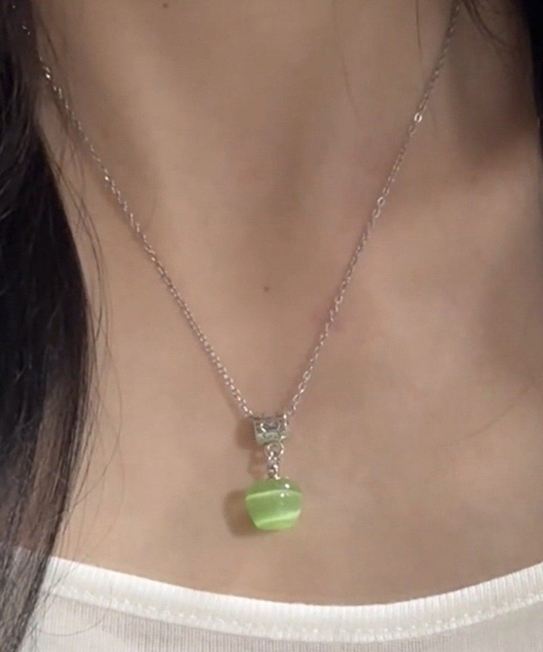 Fine Green Stainless Steel Green Apple Pendant Necklace