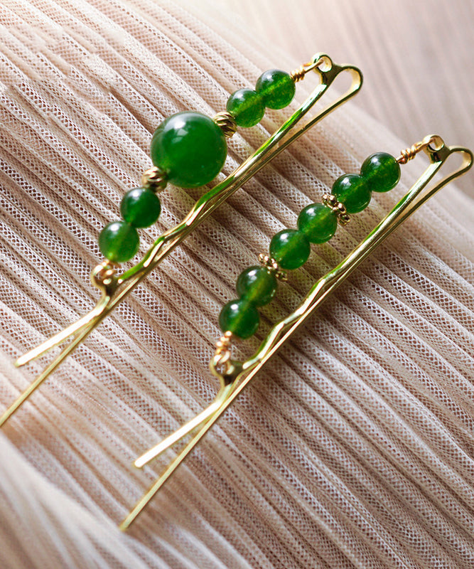 Fine Green Sterling Silver Alloy Chalcedony Hairpin