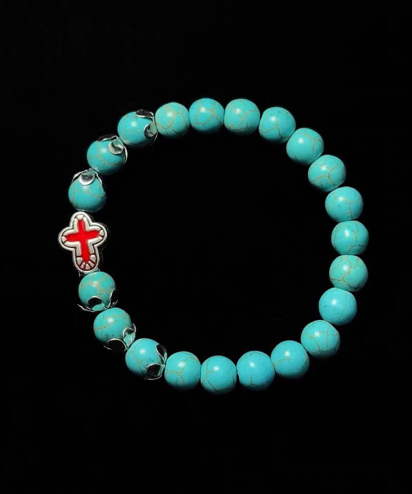 Fine Green Turquoise Cross Alloy Bracelet - Omychic