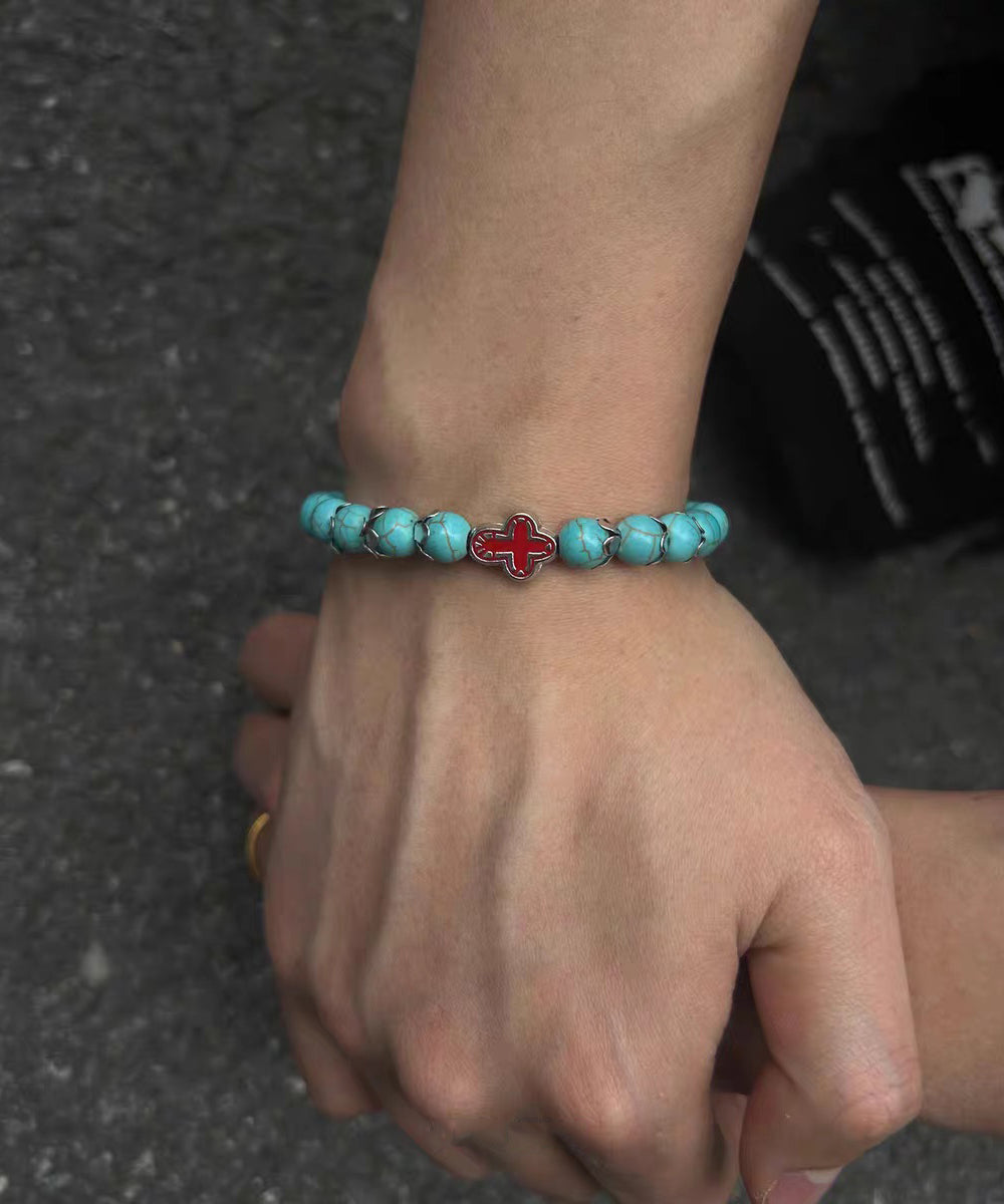 Fine Green Turquoise Cross Alloy Bracelet - Omychic