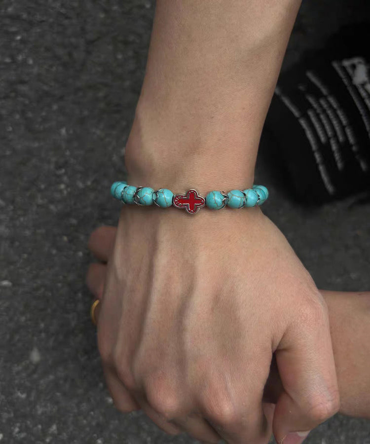 Fine Green Turquoise Cross Alloy Bracelet - Omychic