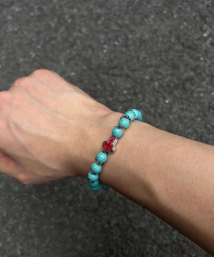 Fine Green Turquoise Cross Alloy Bracelet - Omychic