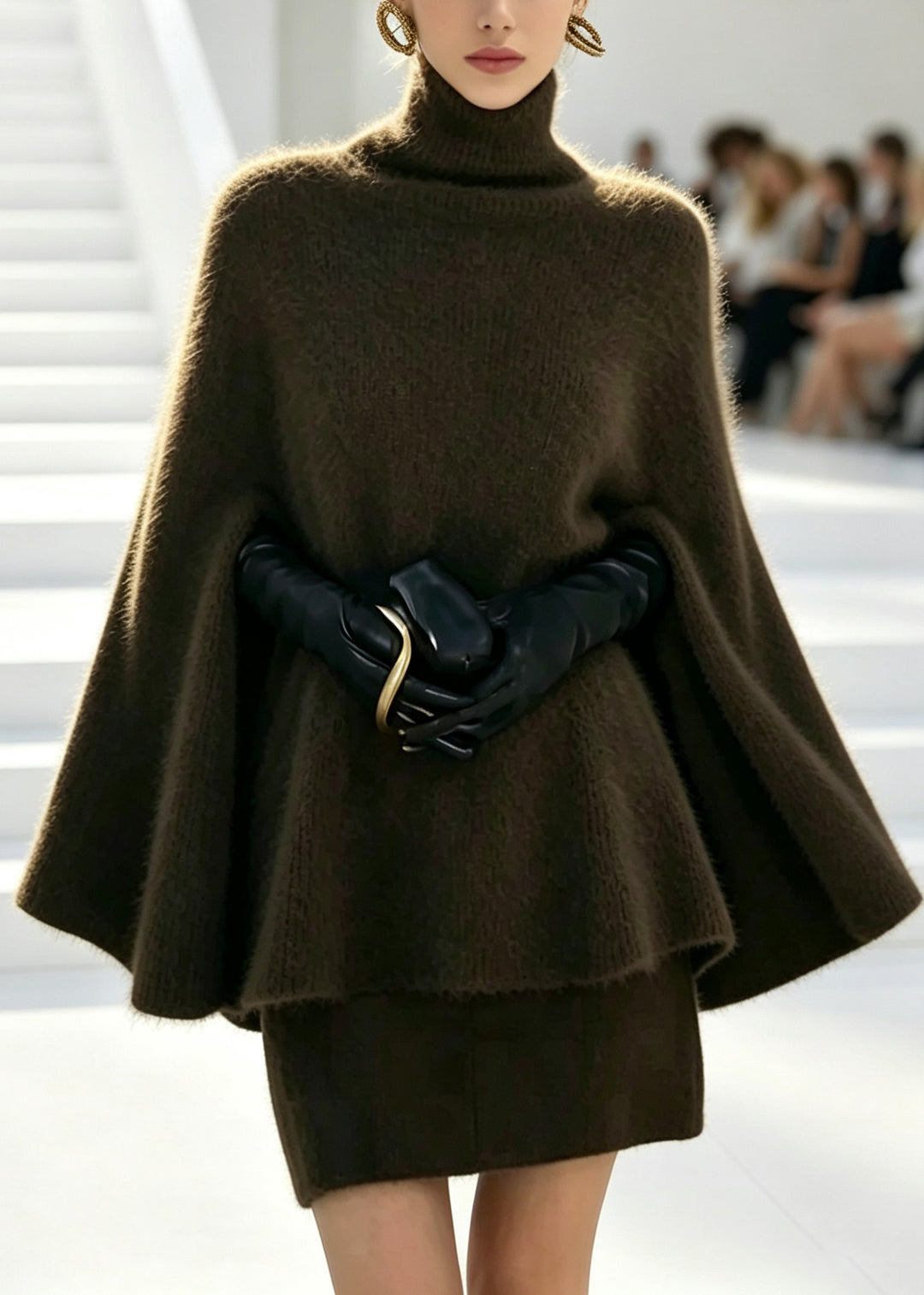 Fine Green Turtleneck Patchwork Solid Cotton Knit Sweaters And Skirts Two Piece Set Long Sleeve
