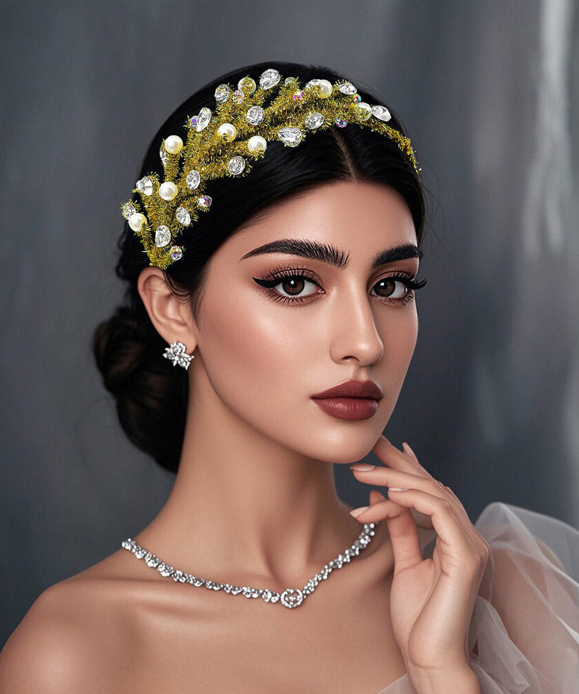 Fine Green Weave Acrylic Pearl Zircon HairPiece - Omychic