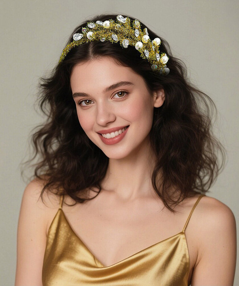 Fine Green Weave Acrylic Pearl Zircon HairPiece - Omychic