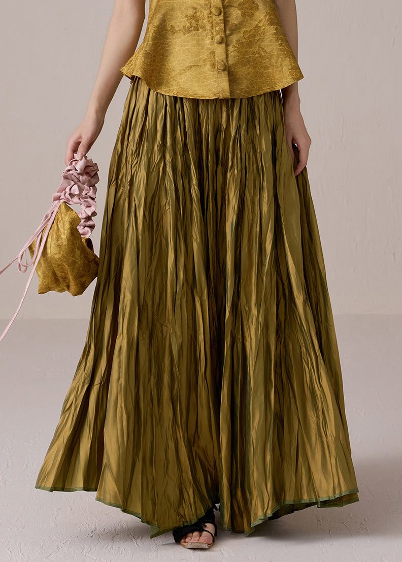 Fine Green Wrinkled Wear On Both Sides Cotton Exra Large Hem Skirts Summer