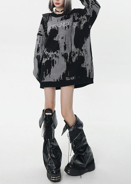 Fine Grey Oversized Tie Dye Long Sweater Winter