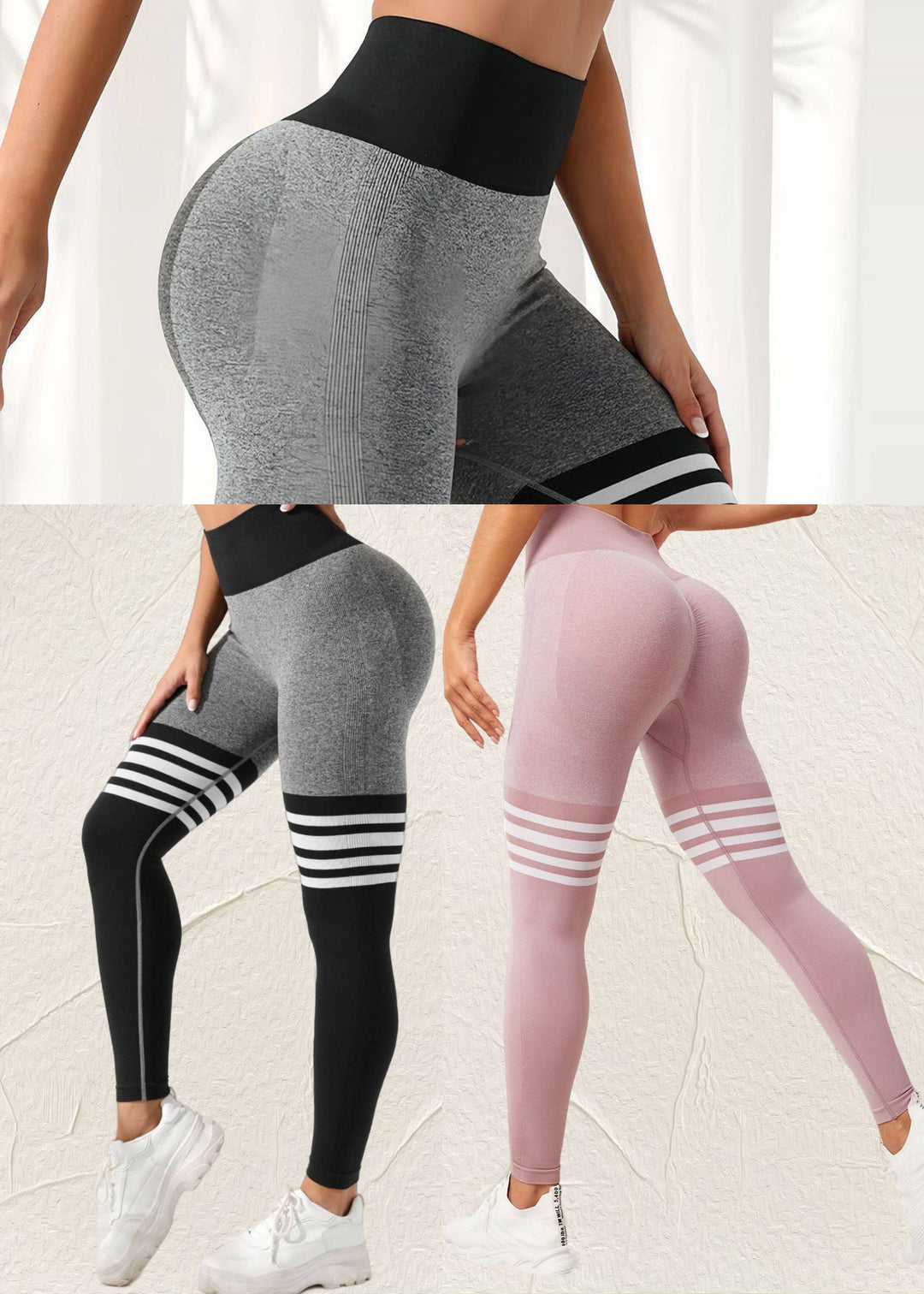 Fine Grey Striped High Waist Capri Athletic Leggings