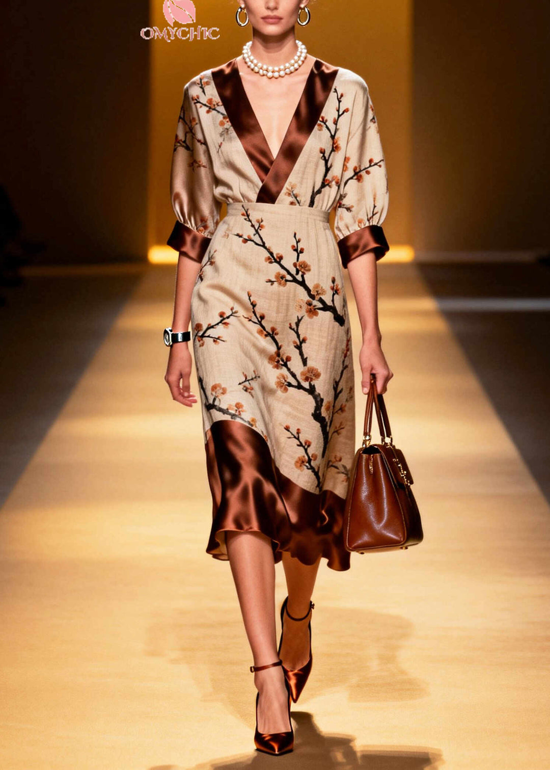 Fine Khaki Print Patchwork Linen Silk Long Dress Summer