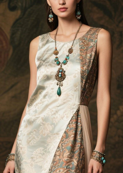 Fine Lake Green Asymmetrical Patchwork Silk Dinner Dresses Summer