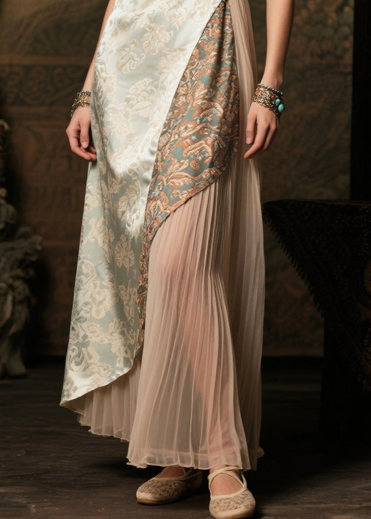 Fine Lake Green Asymmetrical Patchwork Silk Dinner Dresses Summer