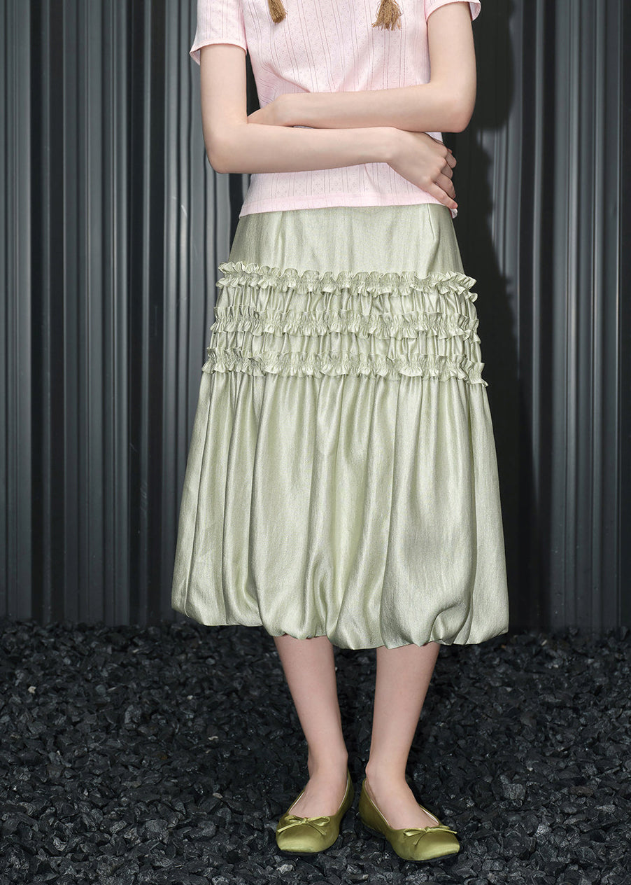 Fine Lake Green Ruffled Silk Skirts Summer