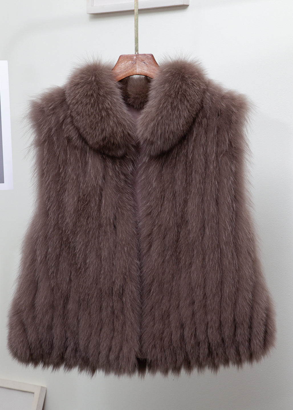 Fine Light Blue Stand Collar Solid Leather And Fur Waistcoat Sleeveless