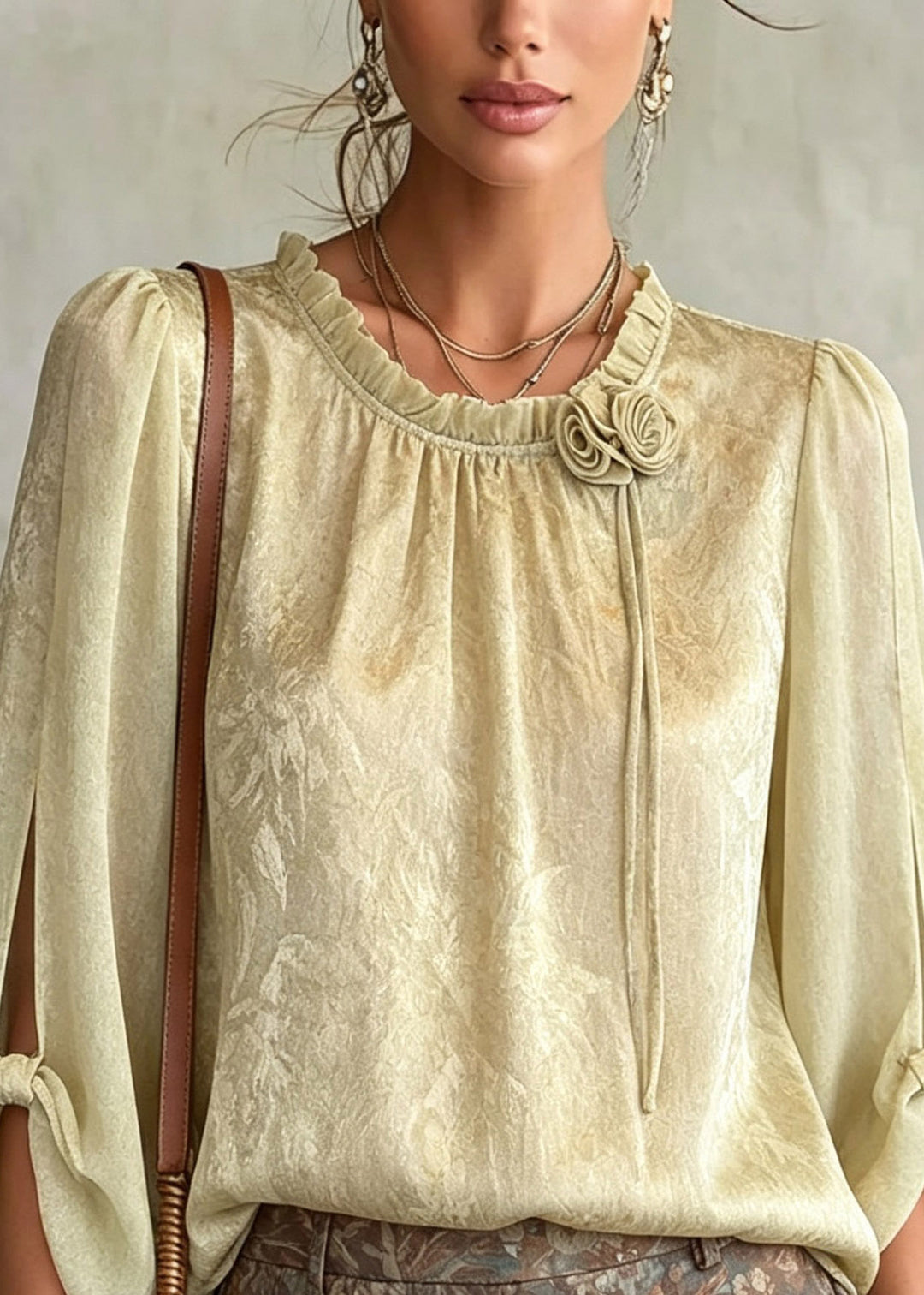 Fine Light Green Floral Print Chiffon Shirt Half Sleeve