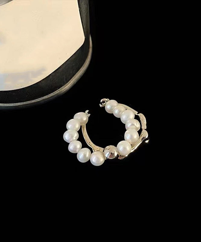 Fine Metal Pearl Tassel Rings Two-Piece Set