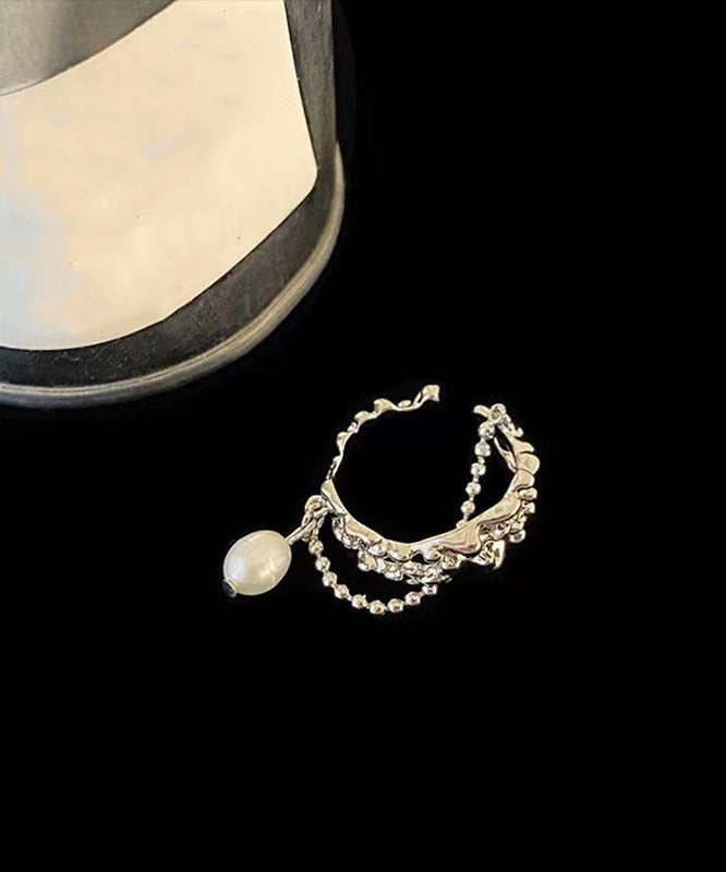 Fine Metal Pearl Tassel Rings Two-Piece Set