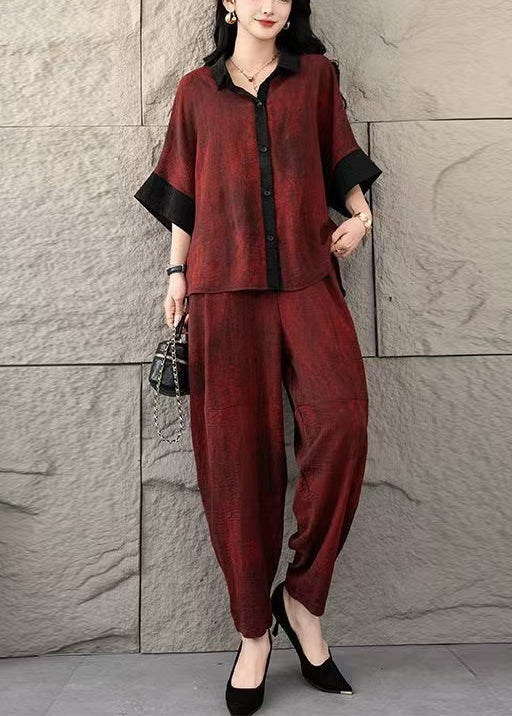 Fine Mulberry Oversized Patchwork Cotton Two Piece Set Women Clothing Summer