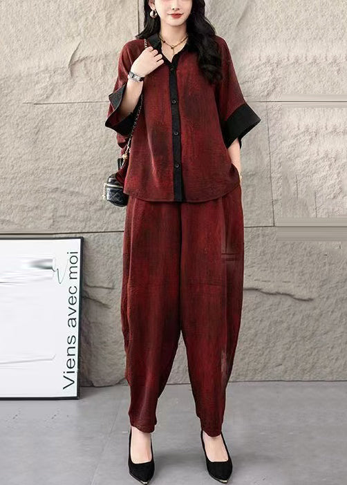 Fine Mulberry Oversized Patchwork Cotton Two Piece Set Women Clothing Summer