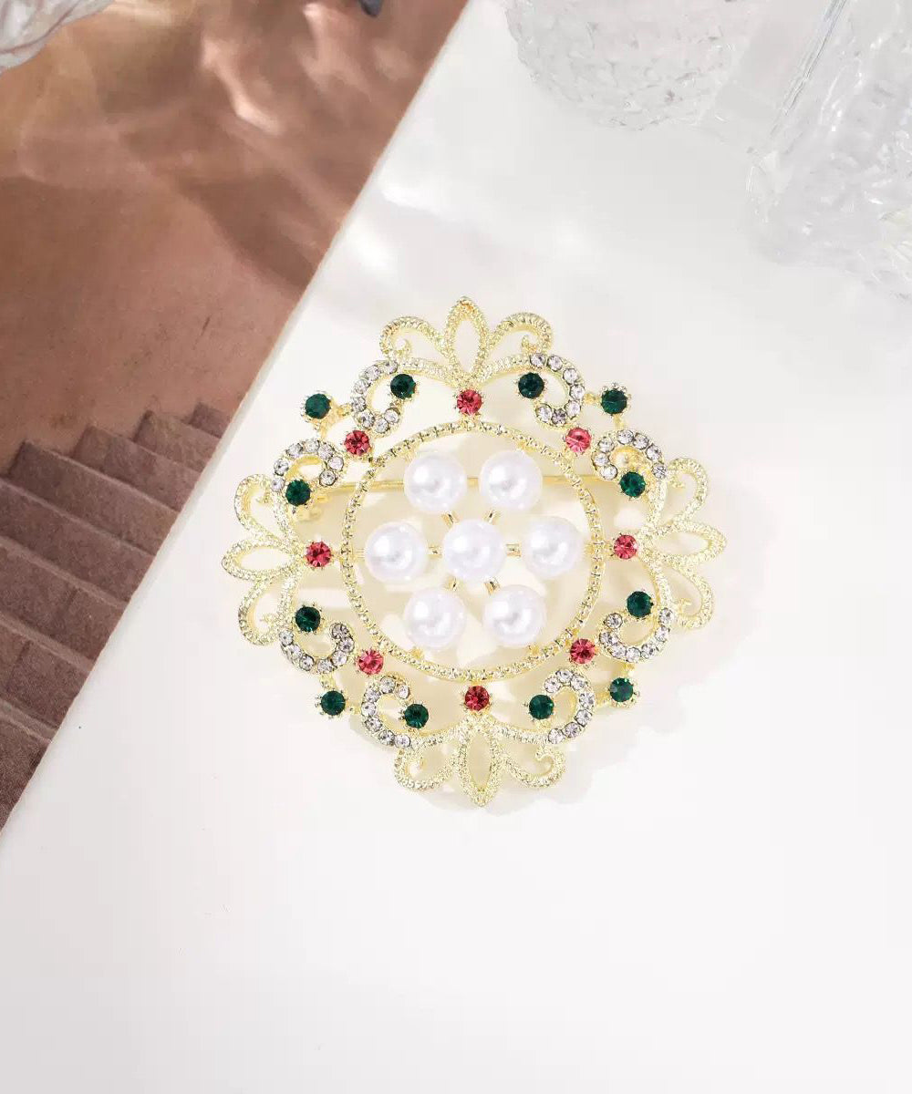 Fine Multicolor Alloy Zircon Snowflake Pearl Hollow Out Broochs