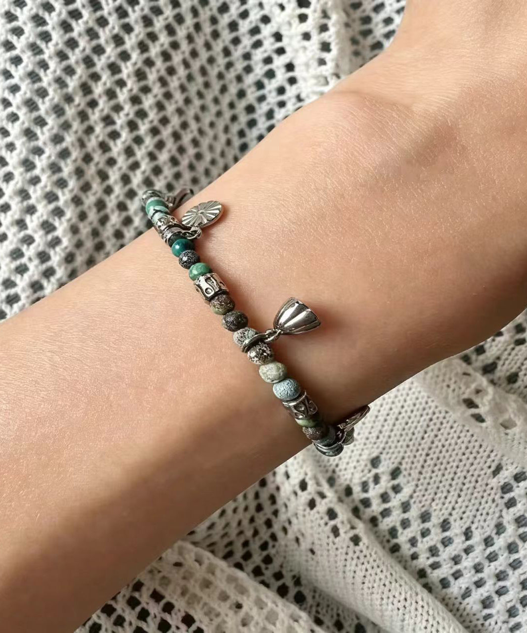 Fine Multicolor Titanium Steel Glass Bead Bracelet Three Piece Set