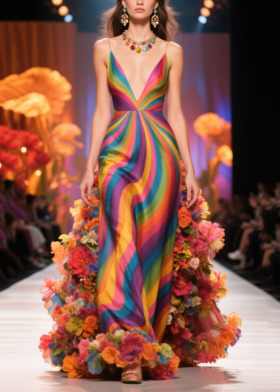 Fine Multicolour Striped Flower Silk Vestidos Dress Summer