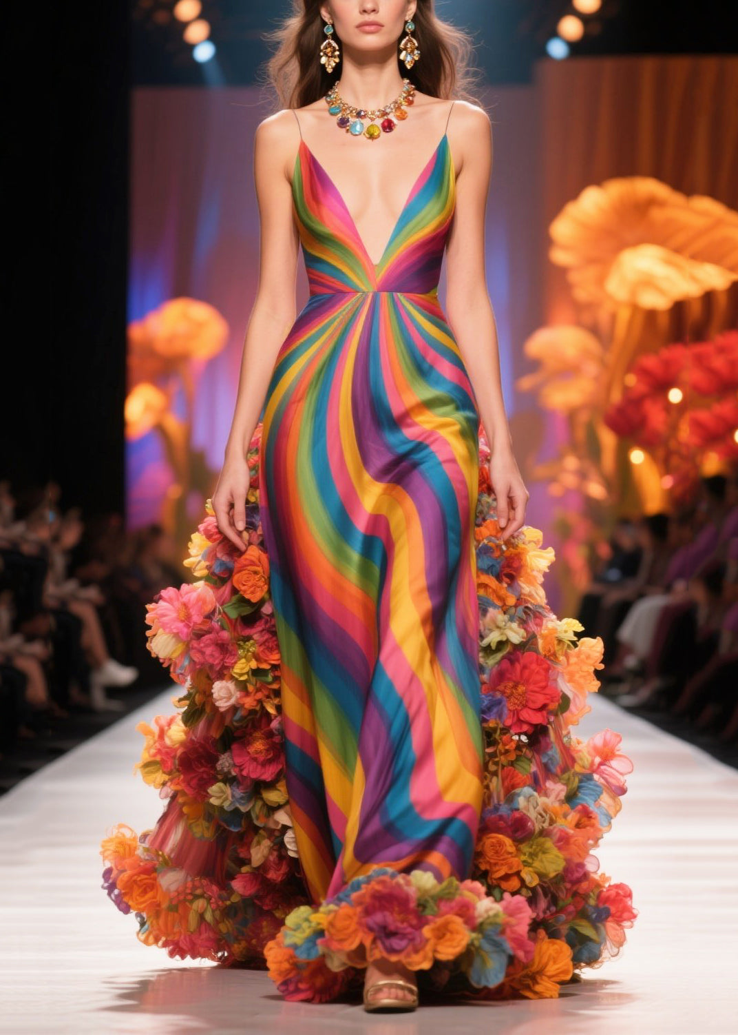 Fine Multicolour Striped Flower Silk Vestidos Dress Summer