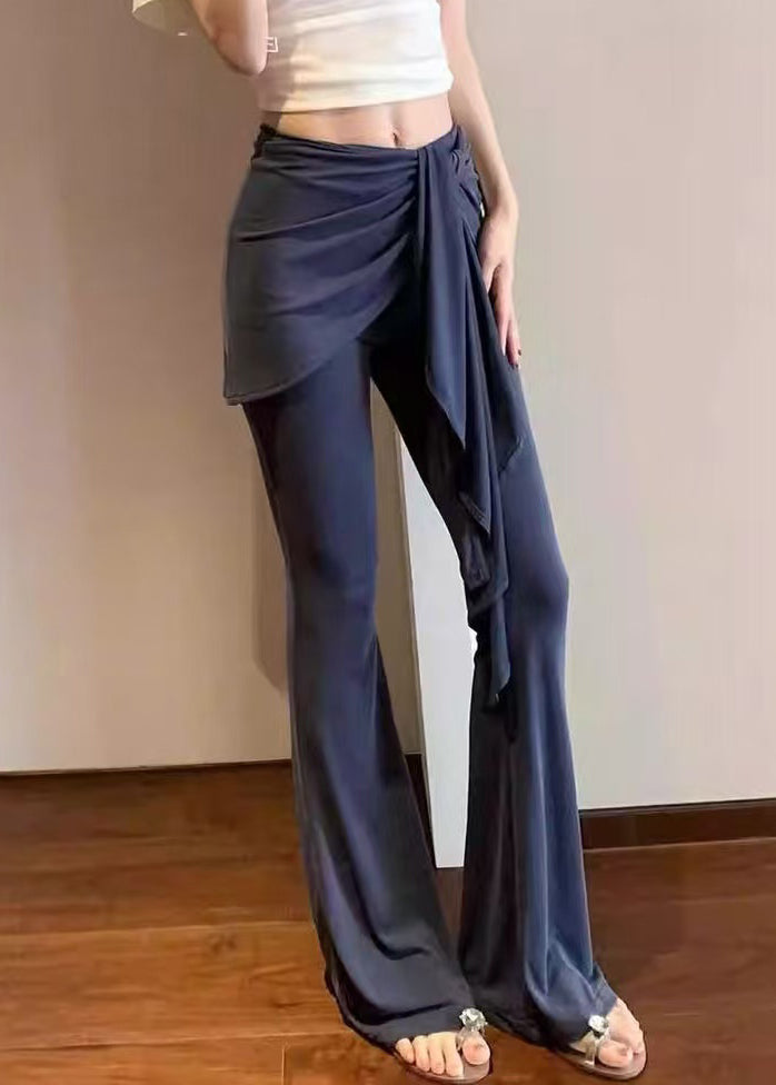 Fine Navy Blue High Waist Tie Waist Lengthening Flare Leggings