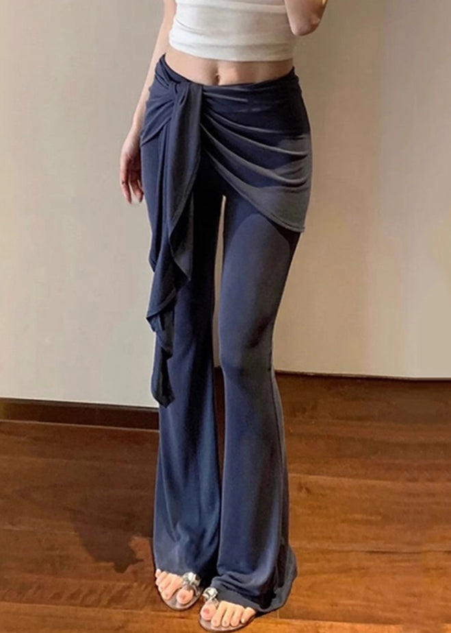 Fine Navy Blue High Waist Tie Waist Lengthening Flare Leggings