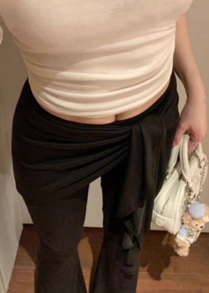 Fine Navy Blue High Waist Tie Waist Lengthening Flare Leggings