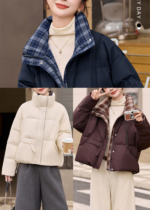 Fine Navy Oversized Patchwork Duck Down Coats Winter