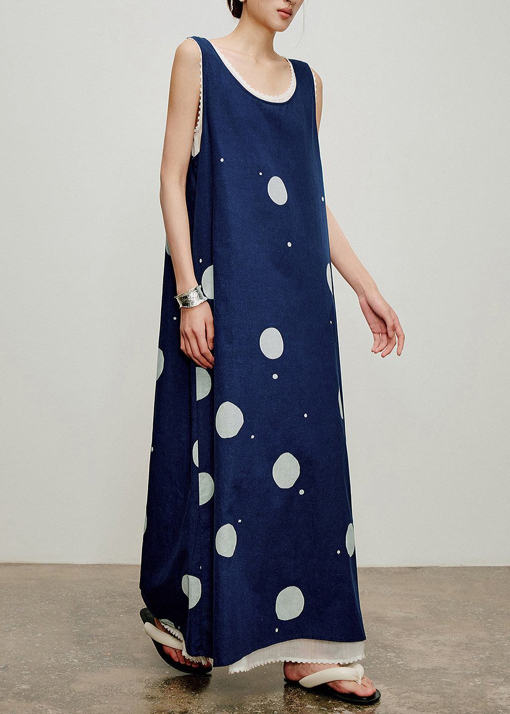 Fine Navy Oversized Print Cotton Maxi Dresses Two Piece Set Sleeveless