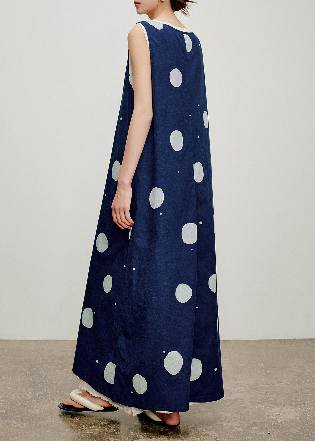 Fine Navy Oversized Print Cotton Maxi Dresses Two Piece Set Sleeveless