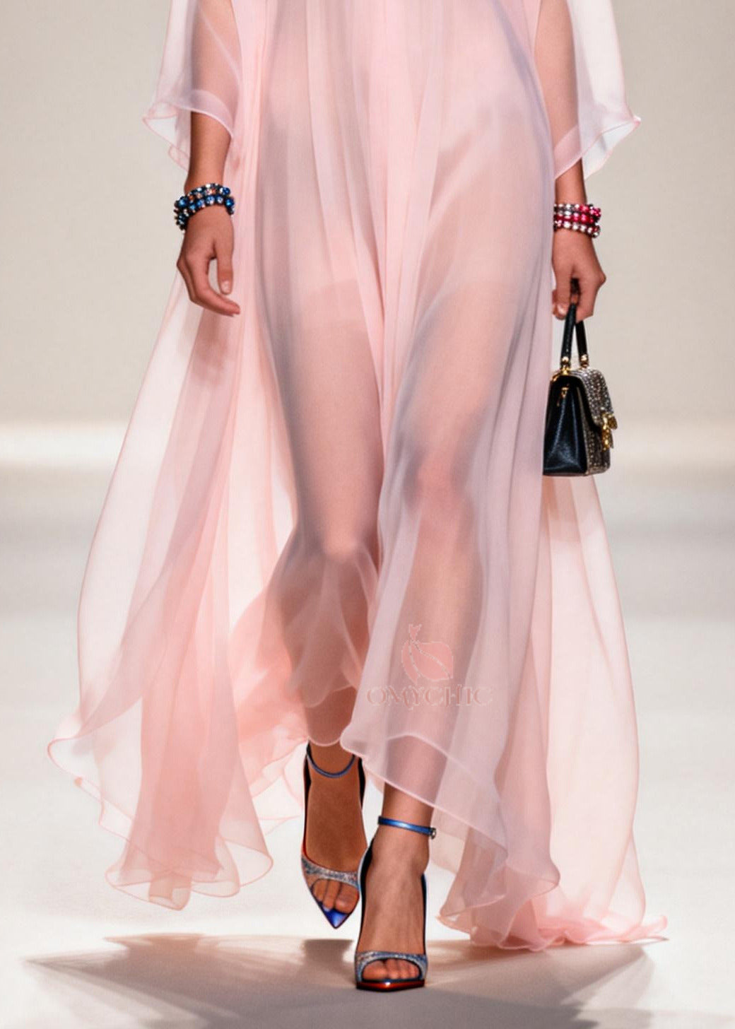 Fine Nude Notched Patchwork Chiffon Sheer Dresses Summer