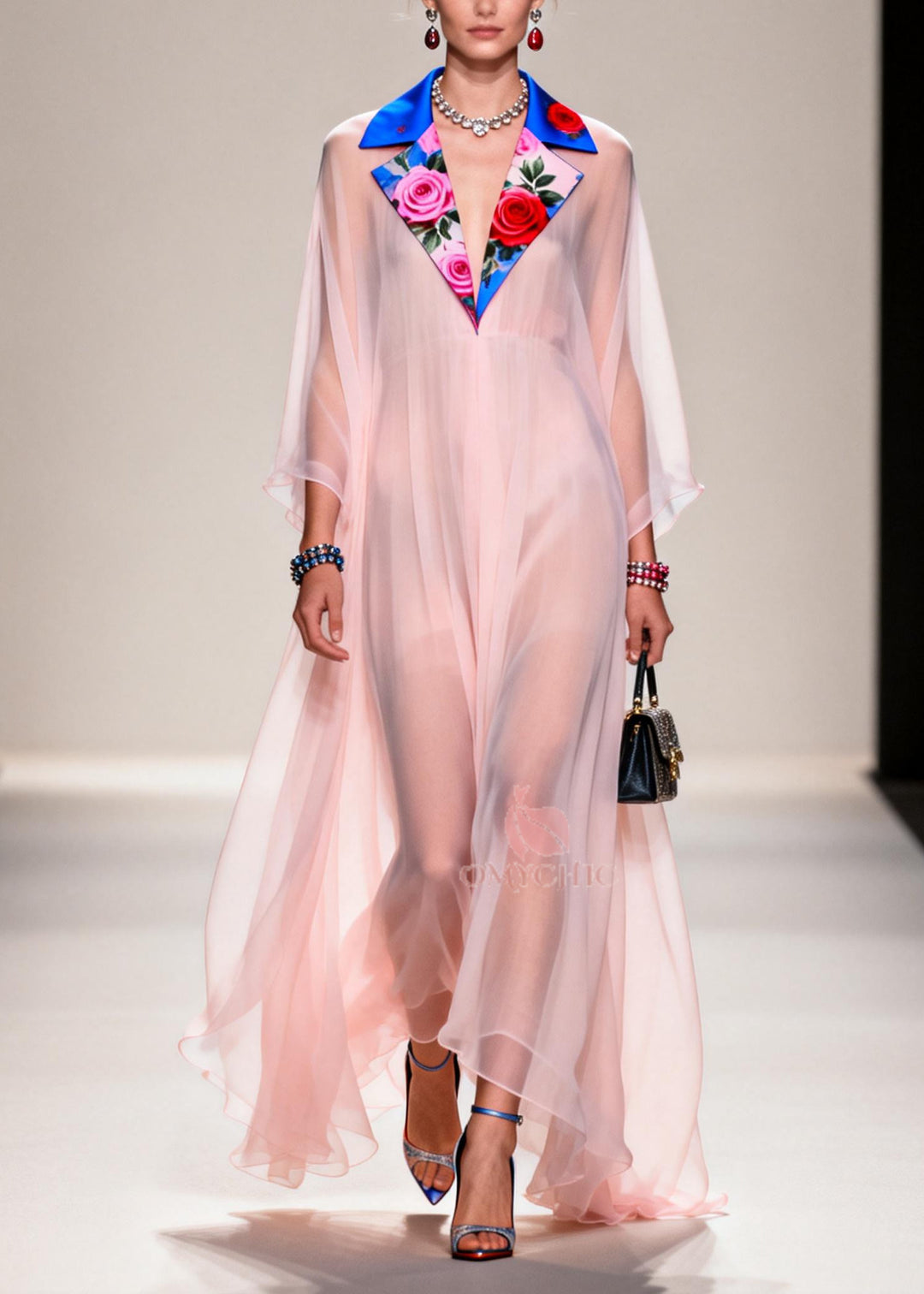 Fine Nude Notched Patchwork Chiffon Sheer Dresses Summer