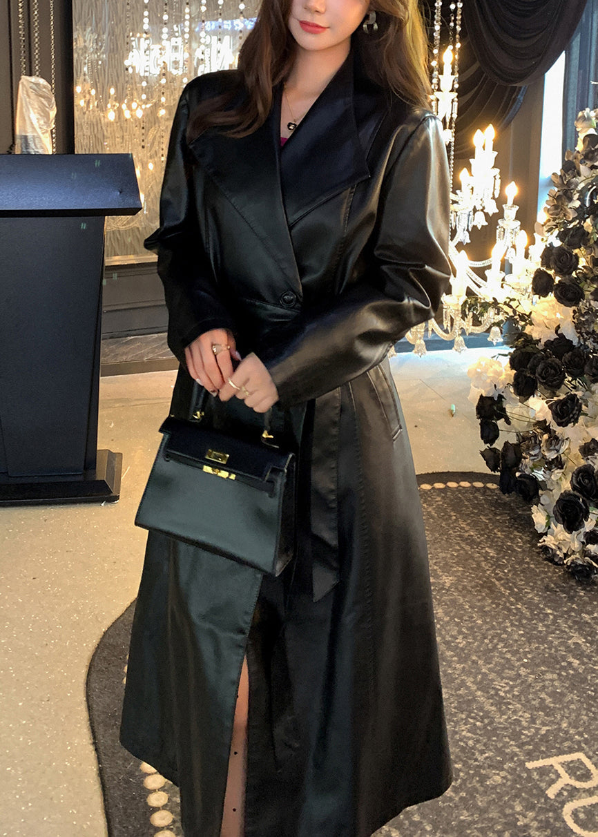 Fine Orange Oversized Warm Fleece Faux Leather Trench Winter