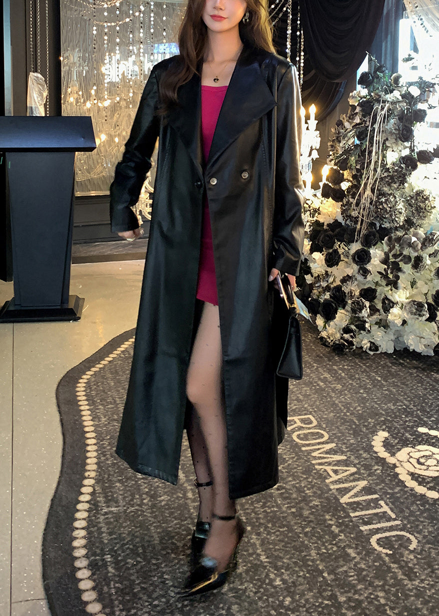 Fine Orange Oversized Warm Fleece Faux Leather Trench Winter