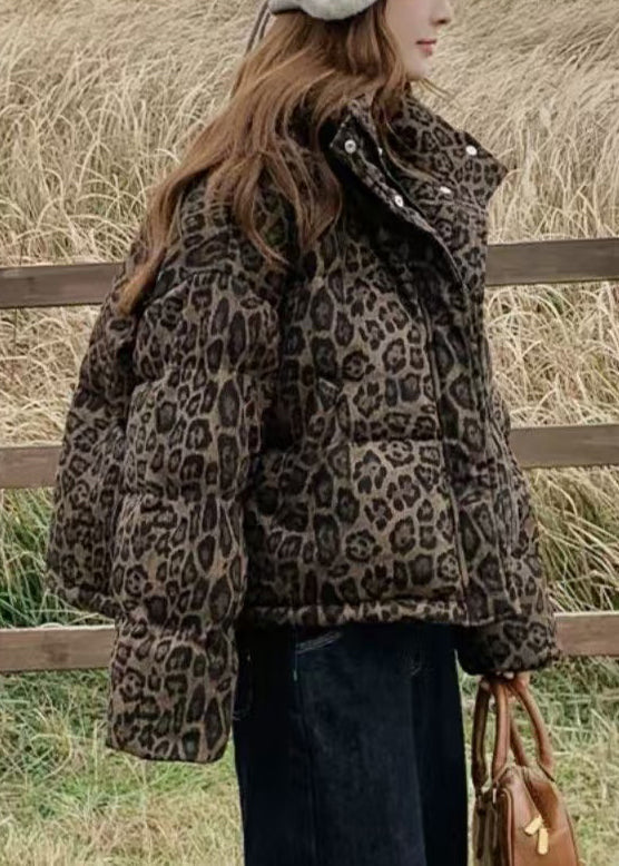 Fine Oversized Leopard Print Duck Down Puffers Jackets Winter