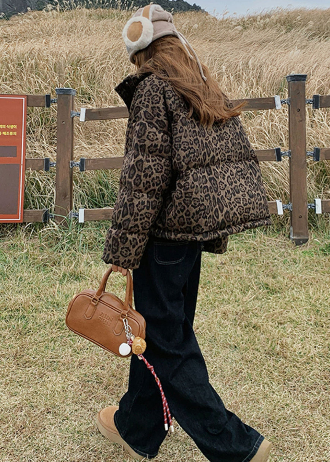 Fine Oversized Leopard Print Duck Down Puffers Jackets Winter