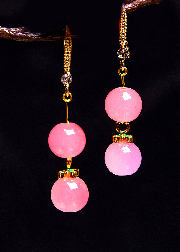 Fine Pink Acrylic Ball Zircon Drop Earrings - Omychic