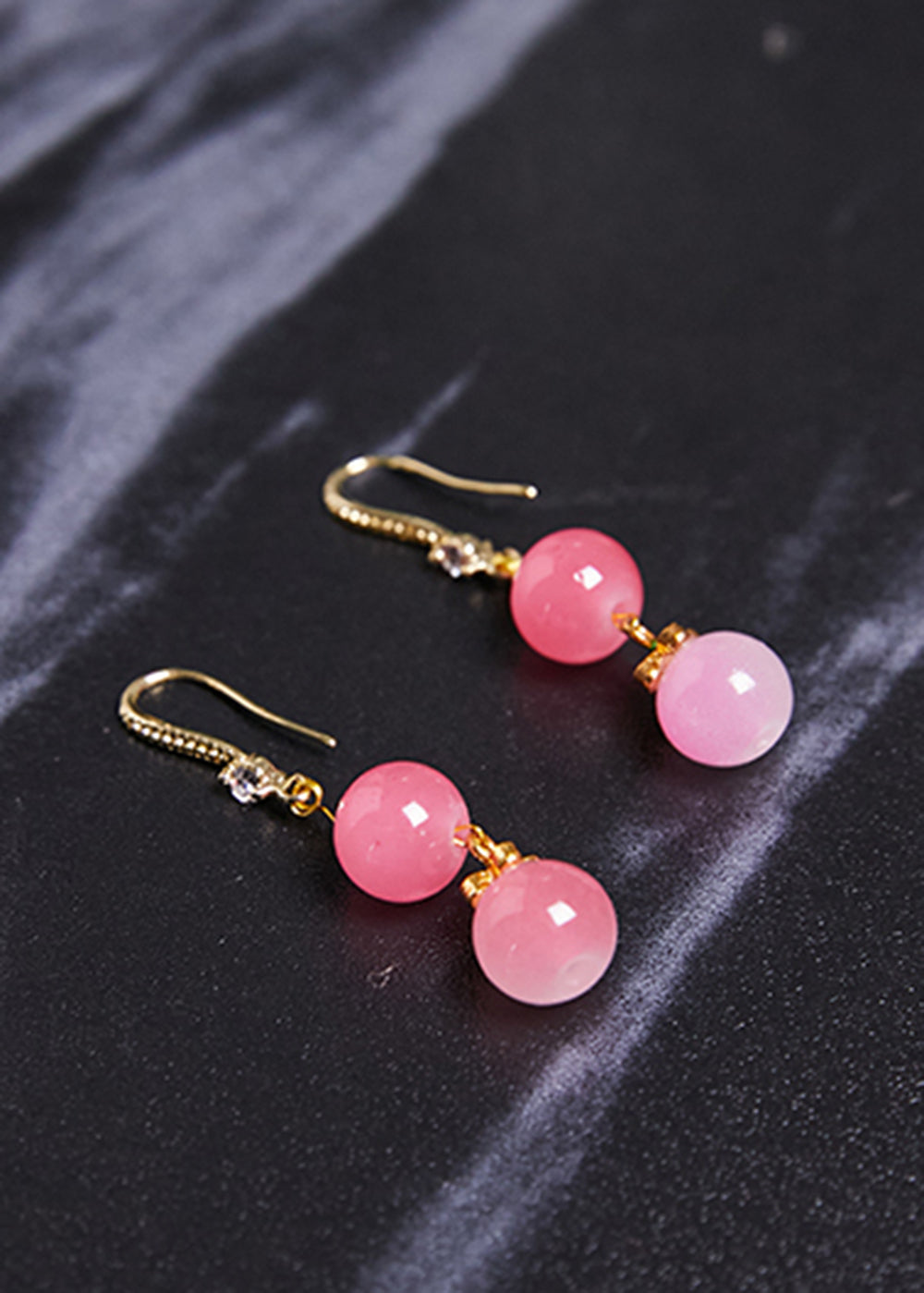 Fine Pink Acrylic Ball Zircon Drop Earrings - Omychic