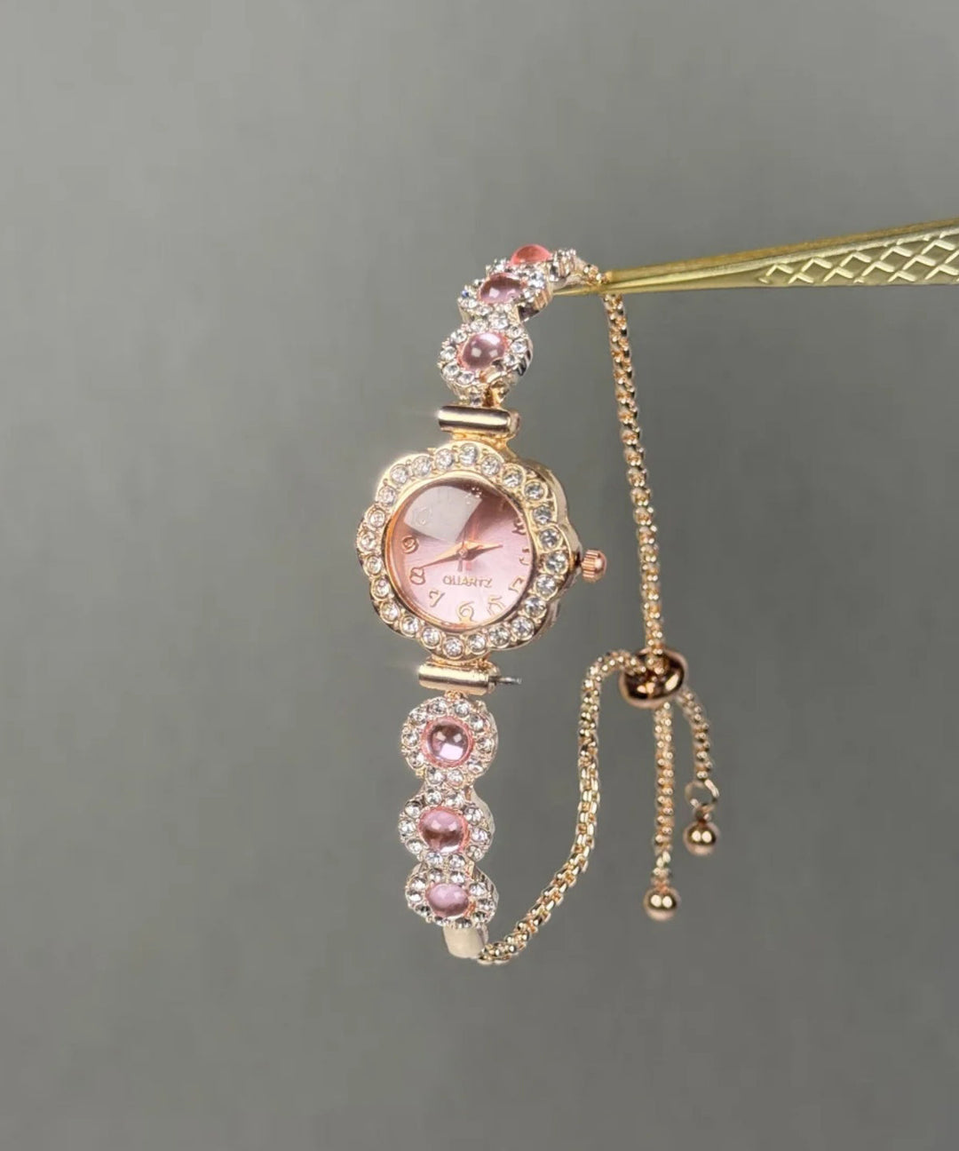 Fine Pink Alloy Inlaid Gem Stone Zircon Sapphire Crystal Watches