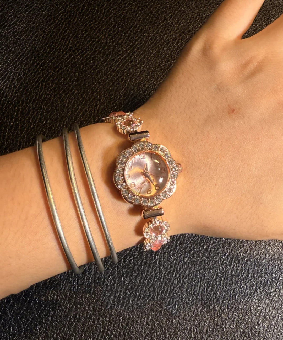 Fine Pink Alloy Inlaid Gem Stone Zircon Sapphire Crystal Watches