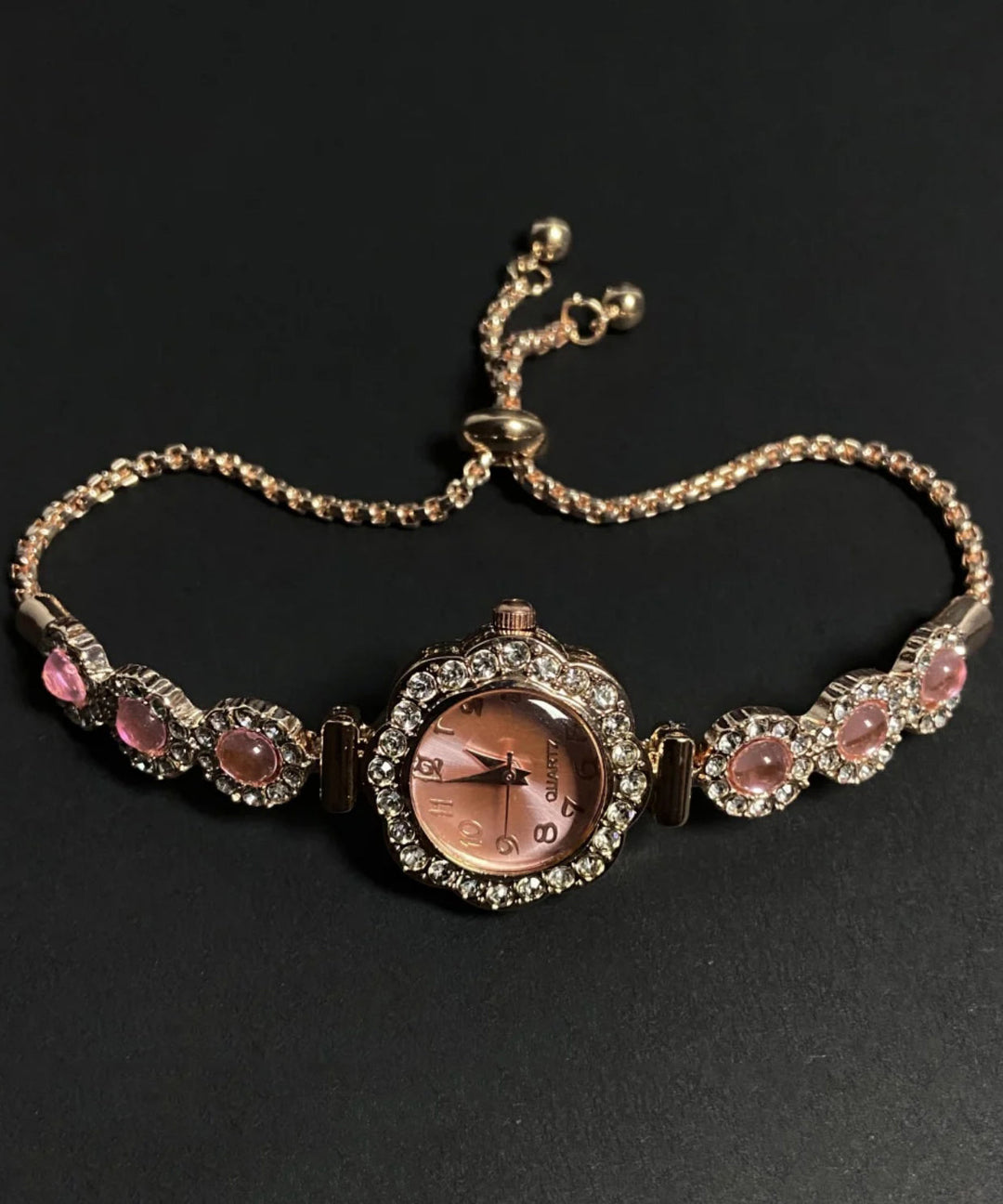 Fine Pink Alloy Inlaid Gem Stone Zircon Sapphire Crystal Watches