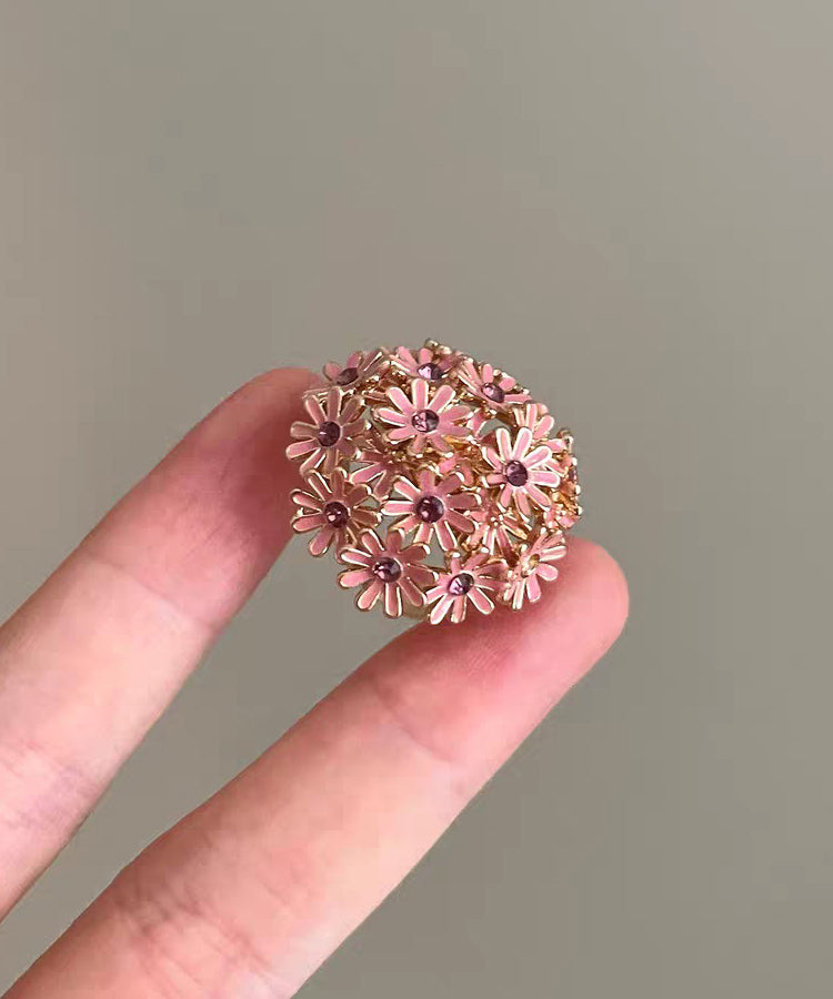 Fine Pink Floral Open Mouth Alloy Rings