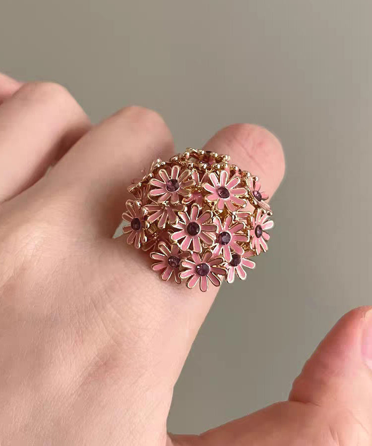 Fine Pink Floral Open Mouth Alloy Rings
