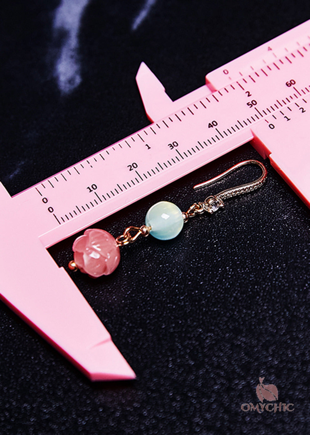 Fine Pink Flower Zircon Jade Drop Earrings