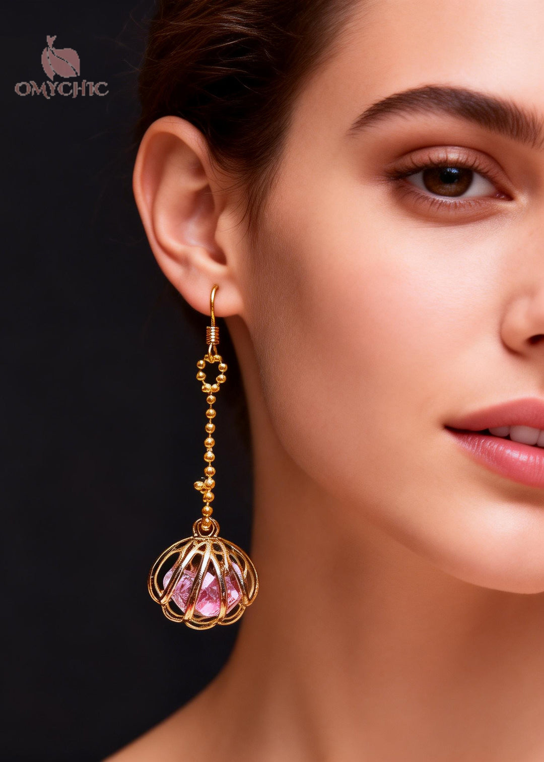 Fine Pink Gem Stone Wraped Long Drop Earrings